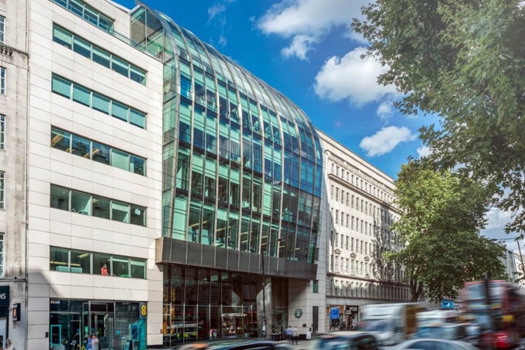 The building exterior of the flexible office space in High Holborn, London providing businesses with co-working areas, hot desks and private serviced offices.